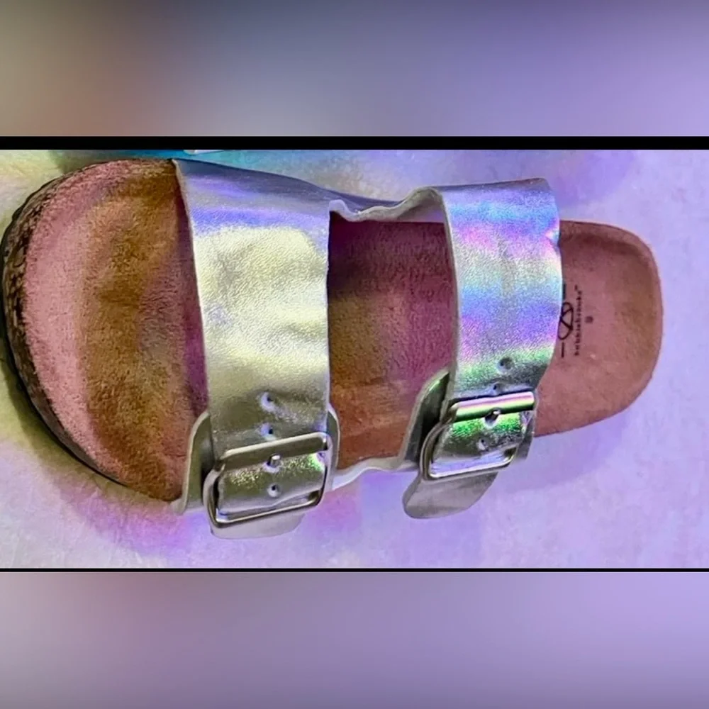 Bobbie Brooks Metallic Silver Double Buckle Sandals